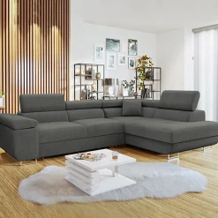 Garnero Arredamenti Divano letto angolare destra imbottito 274x203cm grigio Bormio Tessuto Vellutato Manila Grigio New