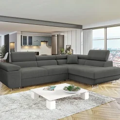 Garnero Arredamenti Divano letto angolare destra imbottito 274x203cm grigio Bormio Tessuto Vellutato Manila Grigio New