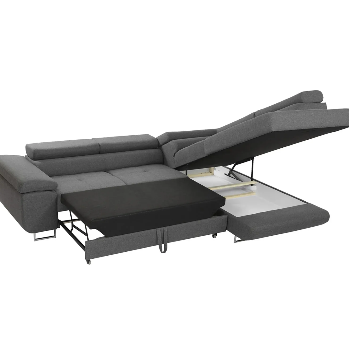 Garnero Arredamenti Divano letto angolare destra imbottito 274x203cm grigio Bormio Tessuto Vellutato Manila Grigio New