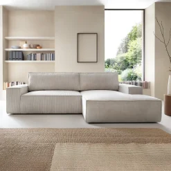 Garnero Arredamenti Divano letto angolare destro 3 posti 267x167cm velluto a coste beige Relaxion Velluto a Coste Poso Beige Clearance