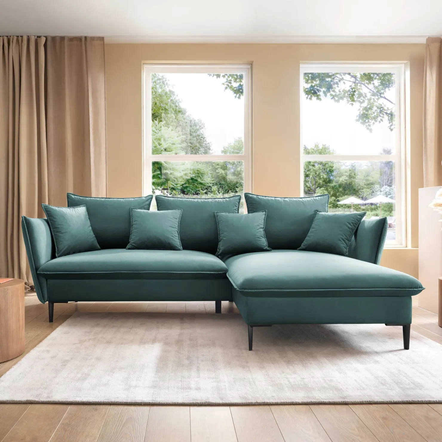 Garnero Arredamenti Divano letto angolare destro 3 posti 258x167cm tessuto petrolio Lushify Tessuto Riviera Vellutato Petrolio Online