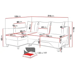 Garnero Arredamenti Divano letto angolare destra 3 posti 215cm grigio scuro e chiaro Aureliano Hot