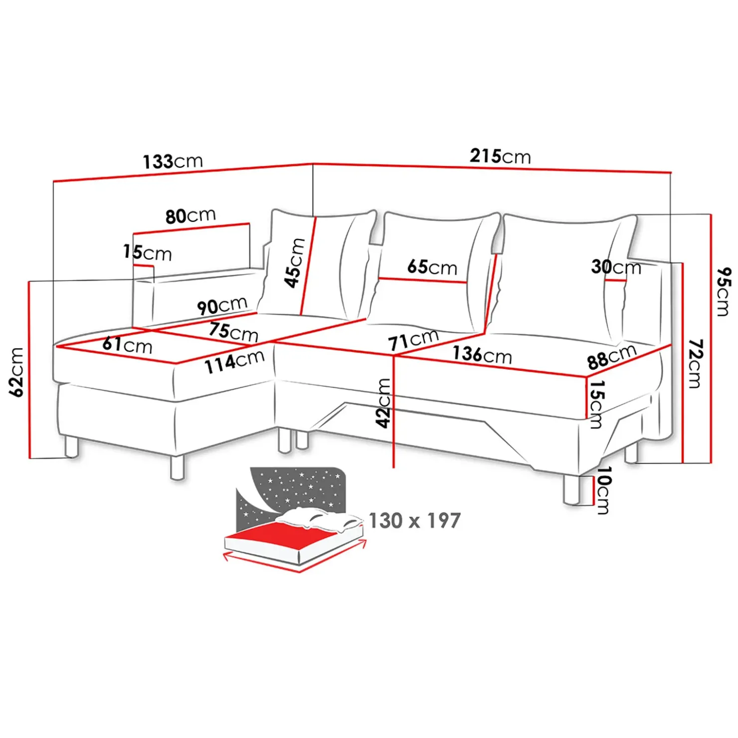 Garnero Arredamenti Divano letto angolare destra 3 posti 215cm grigio scuro e chiaro Aureliano Hot