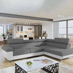 Garnero Arredamenti Divano letto angolare destra matrimoniale 253x188cm grigio bianco Almese Tessuto Lux Ecopelle Grigio Bianco Best