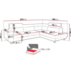 Garnero Arredamenti Divano letto angolare destra matrimoniale 253x188cm grigio bianco Almese Tessuto Lux Ecopelle Grigio Bianco Best