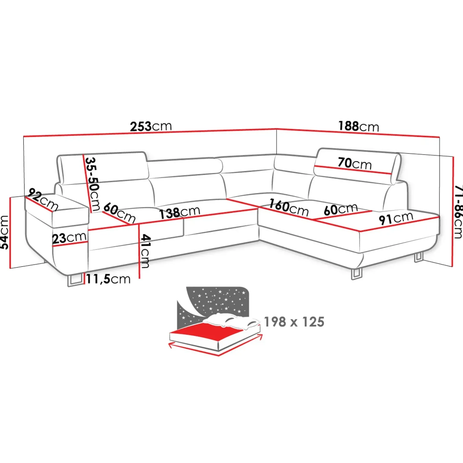 Garnero Arredamenti Divano letto angolare destra matrimoniale 253x188cm grigio bianco Almese Tessuto Lux Ecopelle Grigio Bianco Best