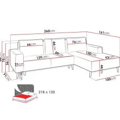 Garnero Arredamenti Divano letto angolare destro 3 posti 260x161cm tessuto beige Pluf Best