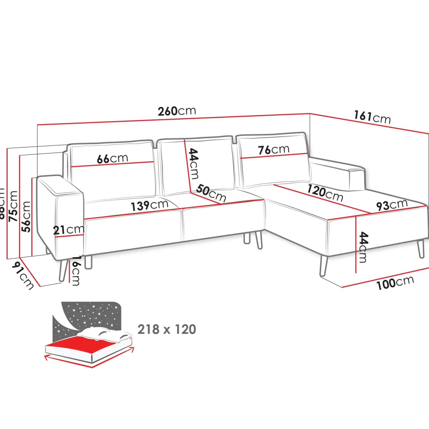 Garnero Arredamenti Divano letto angolare destro 3 posti 260x161cm tessuto beige Pluf Best