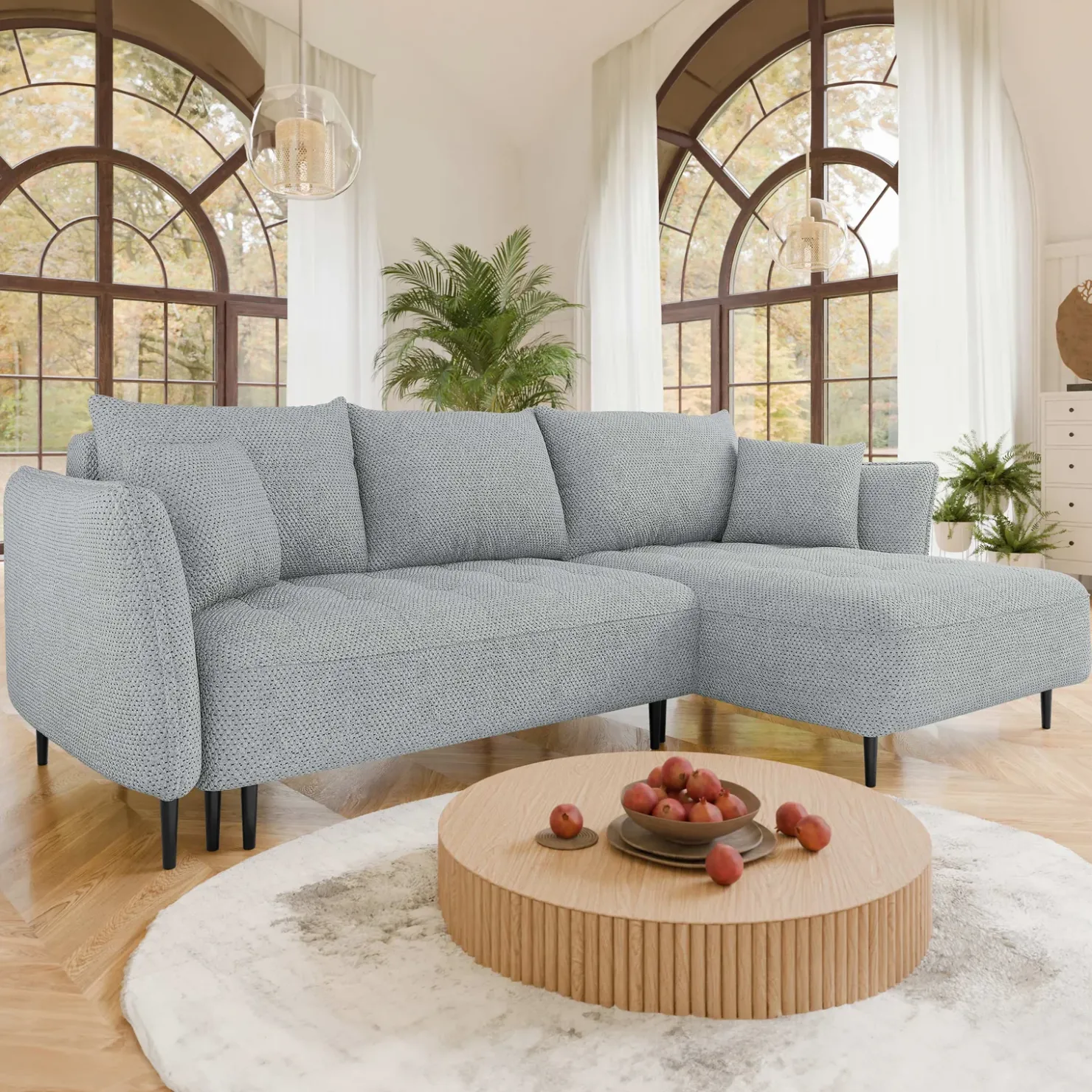 Garnero Arredamenti Divano letto angolare destro 3 posti 276x158cm tessuto grigio Angle Tessuto Peluche Onega Grigio Best