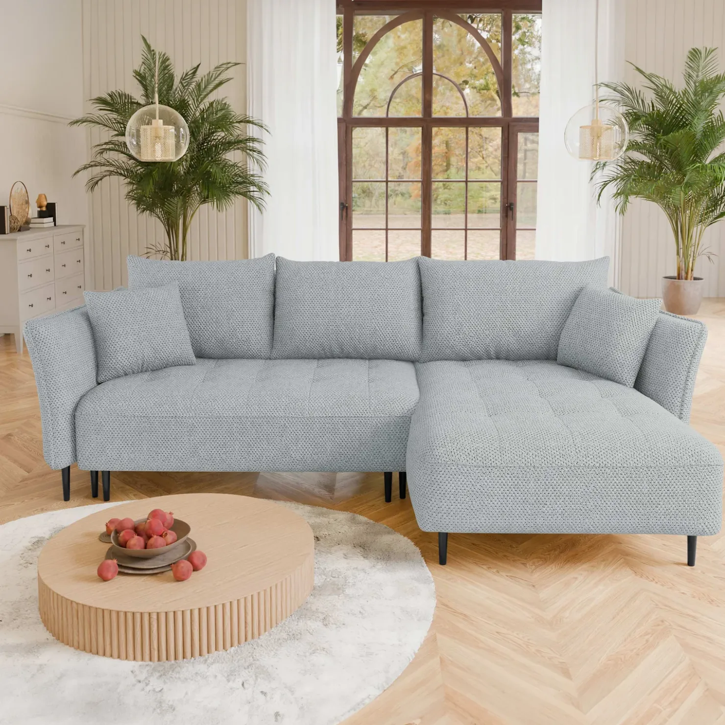 Garnero Arredamenti Divano letto angolare destro 3 posti 276x158cm tessuto grigio Angle Tessuto Peluche Onega Grigio Best