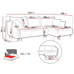 Garnero Arredamenti Divano letto angolare destro 3 posti 276x158cm tessuto grigio Angle Tessuto Peluche Onega Grigio Best