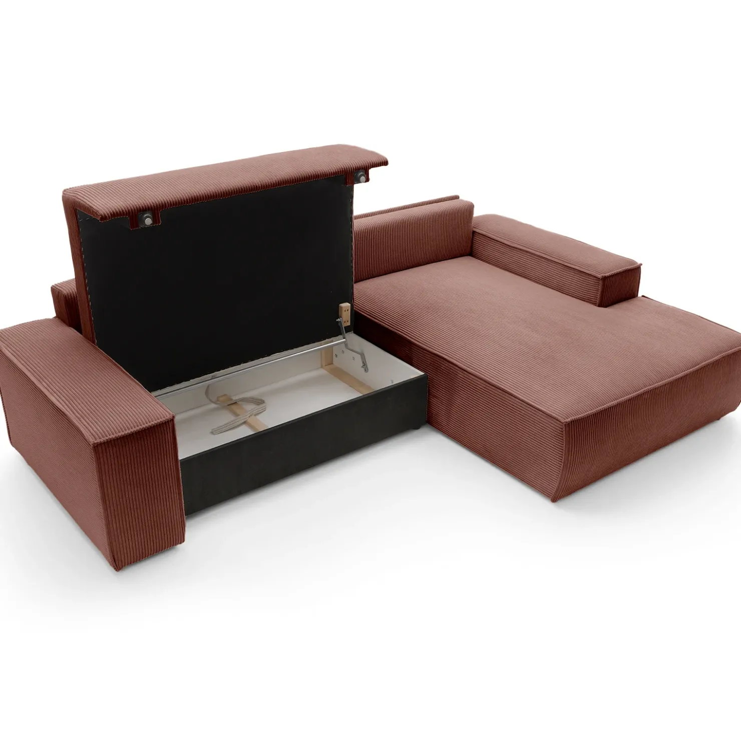 Garnero Arredamenti Divano letto angolare destra 3 posti 267x167cm velluto a coste rosa Relaxion Velluto a Coste Poso Rosa