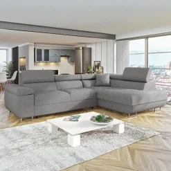 Garnero Arredamenti Divano letto angolare destra 4 posti 274x203cm imbottito grigio Bormio Tessuto Treccia Fine Grigio Outlet
