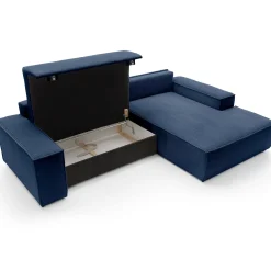 Garnero Arredamenti Divano letto angolare destra 3 posti 267x167cm velluto a coste blu Relaxion Velluto a Coste Poso Blu Outlet