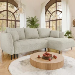 Garnero Arredamenti Divano letto angolare destro 3 posti 276x158cm tessuto tortora Angle Tessuto Peluche Onega Tortora New