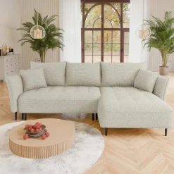 Garnero Arredamenti Divano letto angolare destro 3 posti 276x158cm tessuto tortora Angle Tessuto Peluche Onega Tortora New