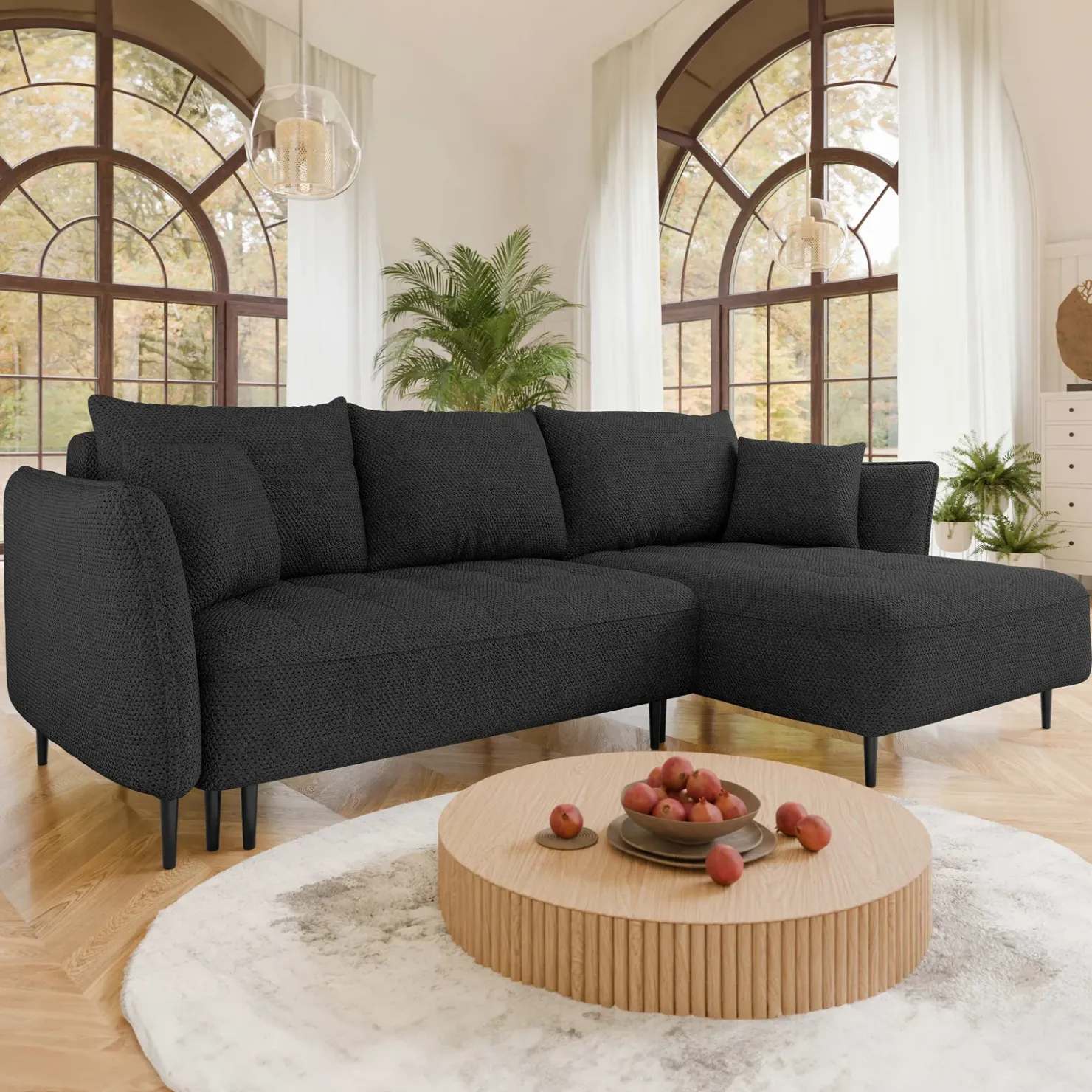 Garnero Arredamenti Divano letto angolare destro 3 posti 276x158cm tessuto grigio antracite Angle Tessuto Peluche Onega Antracite