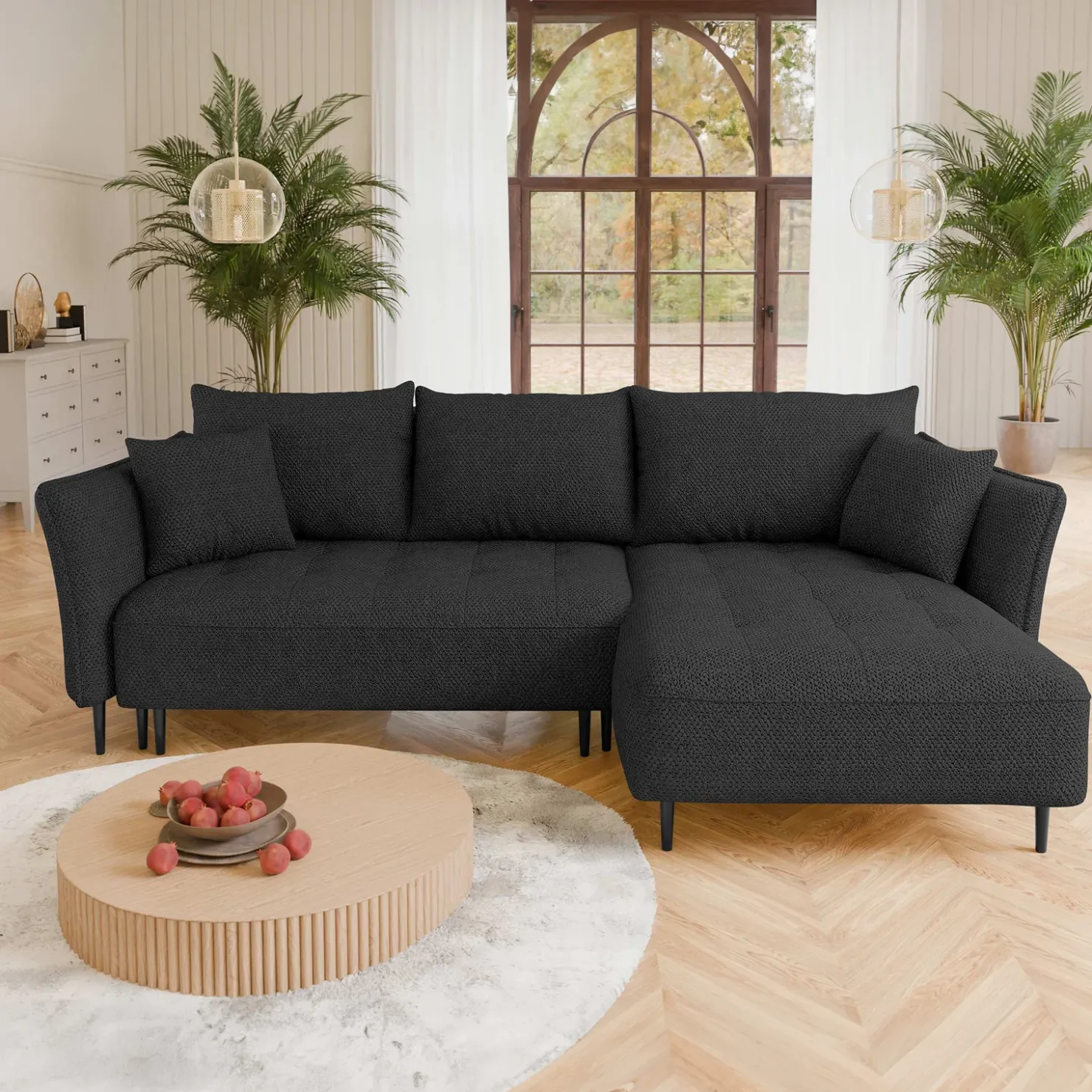 Garnero Arredamenti Divano letto angolare destro 3 posti 276x158cm tessuto grigio antracite Angle Tessuto Peluche Onega Antracite