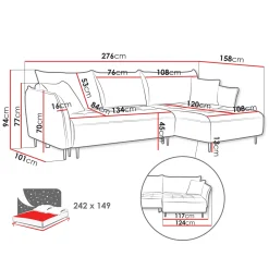 Garnero Arredamenti Divano letto angolare destro 3 posti 276x158cm tessuto grigio antracite Angle Tessuto Peluche Onega Antracite