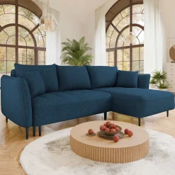 Garnero Arredamenti Divano letto angolare destro 3 posti 276x158cm tessuto blu Angle Tessuto Peluche Onega Blu Best
