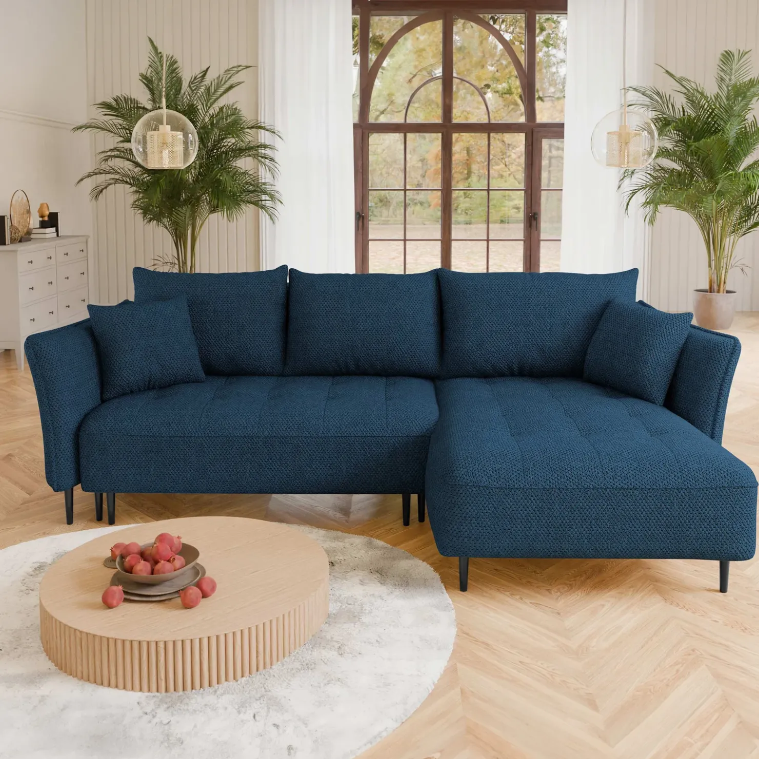 Garnero Arredamenti Divano letto angolare destro 3 posti 276x158cm tessuto blu Angle Tessuto Peluche Onega Blu Best