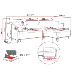 Garnero Arredamenti Divano letto angolare destro 3 posti 276x158cm tessuto blu Angle Tessuto Peluche Onega Blu Best