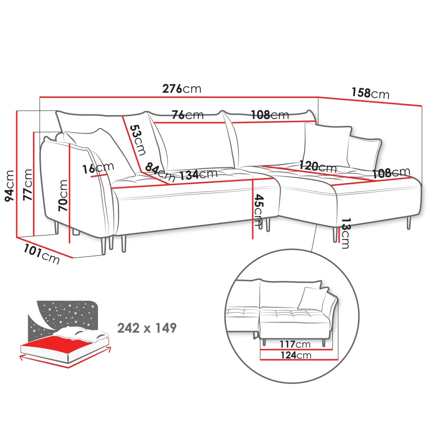 Garnero Arredamenti Divano letto angolare destro 3 posti 276x158cm tessuto blu Angle Tessuto Peluche Onega Blu Best