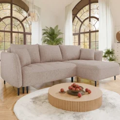 Garnero Arredamenti Divano letto angolare destro 3 posti 276x158cm tessuto rosa Angle Tessuto Peluche Onega Rosa Clearance