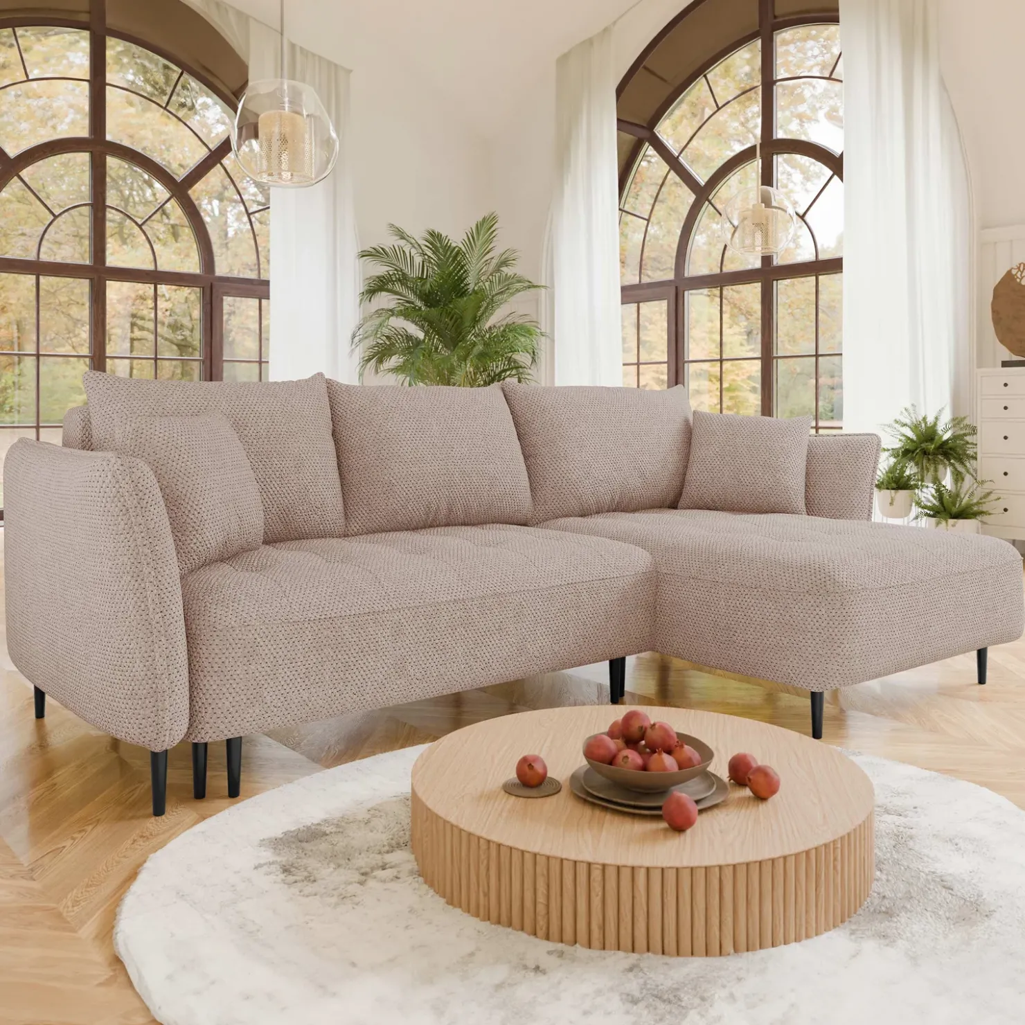 Garnero Arredamenti Divano letto angolare destro 3 posti 276x158cm tessuto rosa Angle Tessuto Peluche Onega Rosa Clearance