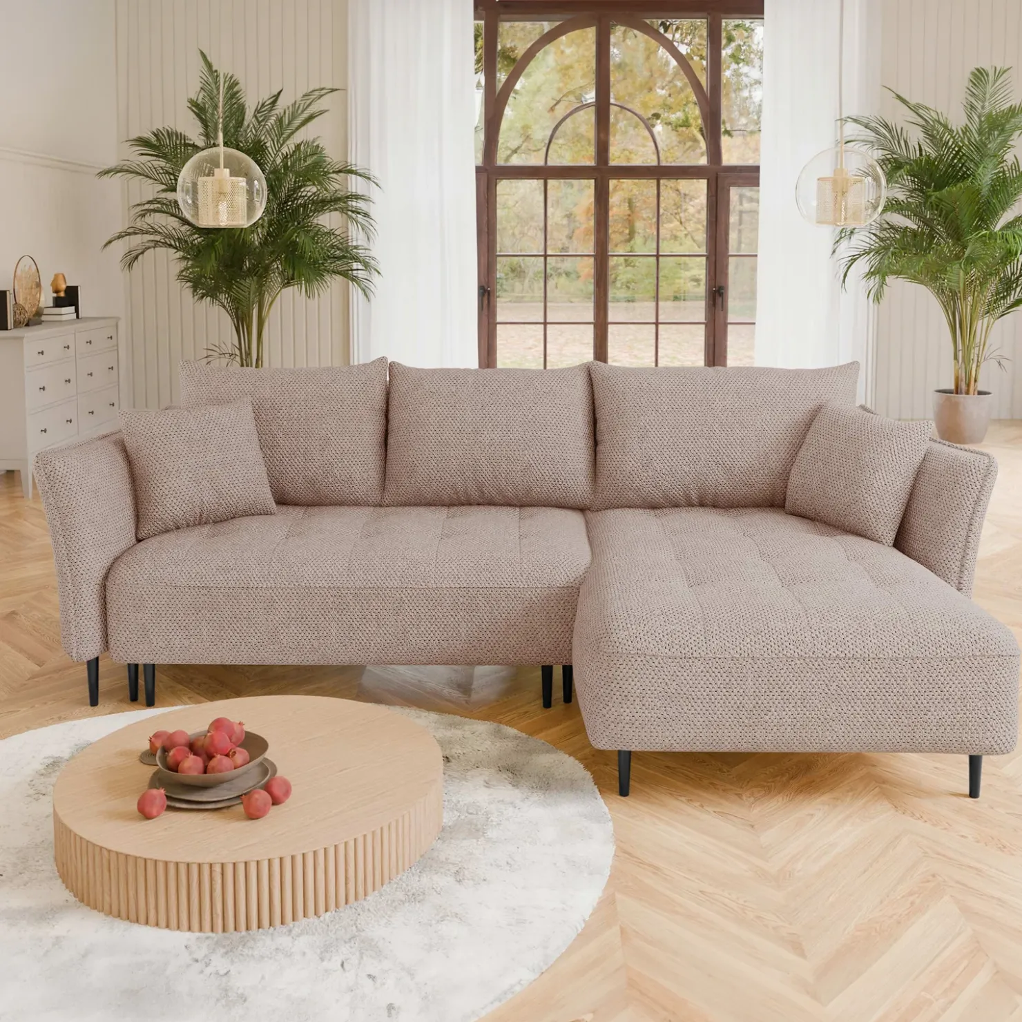 Garnero Arredamenti Divano letto angolare destro 3 posti 276x158cm tessuto rosa Angle Tessuto Peluche Onega Rosa Clearance