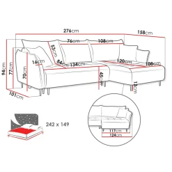 Garnero Arredamenti Divano letto angolare destro 3 posti 276x158cm tessuto rosa Angle Tessuto Peluche Onega Rosa Clearance