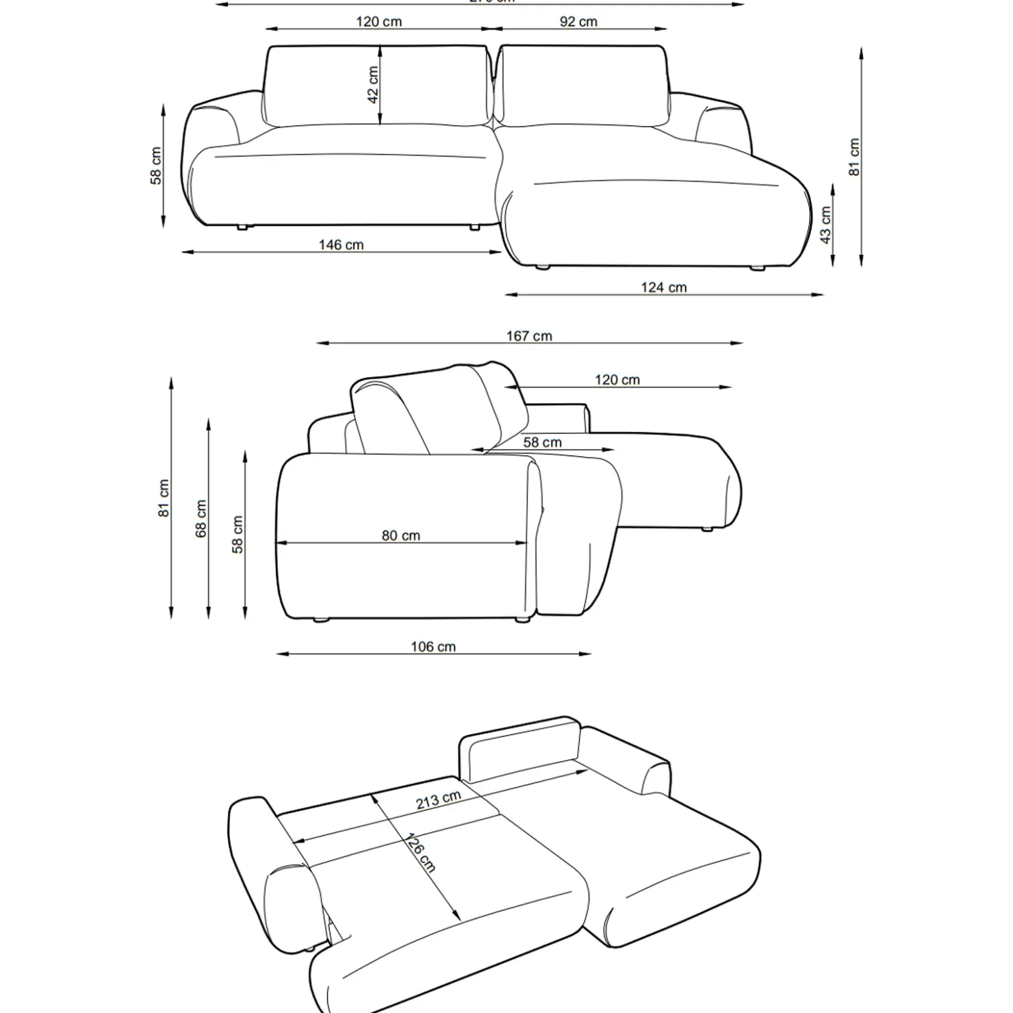 Garnero Arredamenti Divano letto angolare destra 3 posti 270x167cm tessuto bianco Cloudify Tessuto Puente Bianco Online