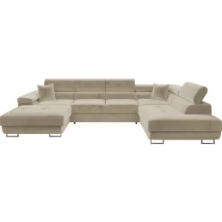 Garnero Arredamenti Divano letto angolare destra 5 posti 346x203cm con box contenitore vellutato beige Moirea Tessuto Vellutato Manila Beige Clearance