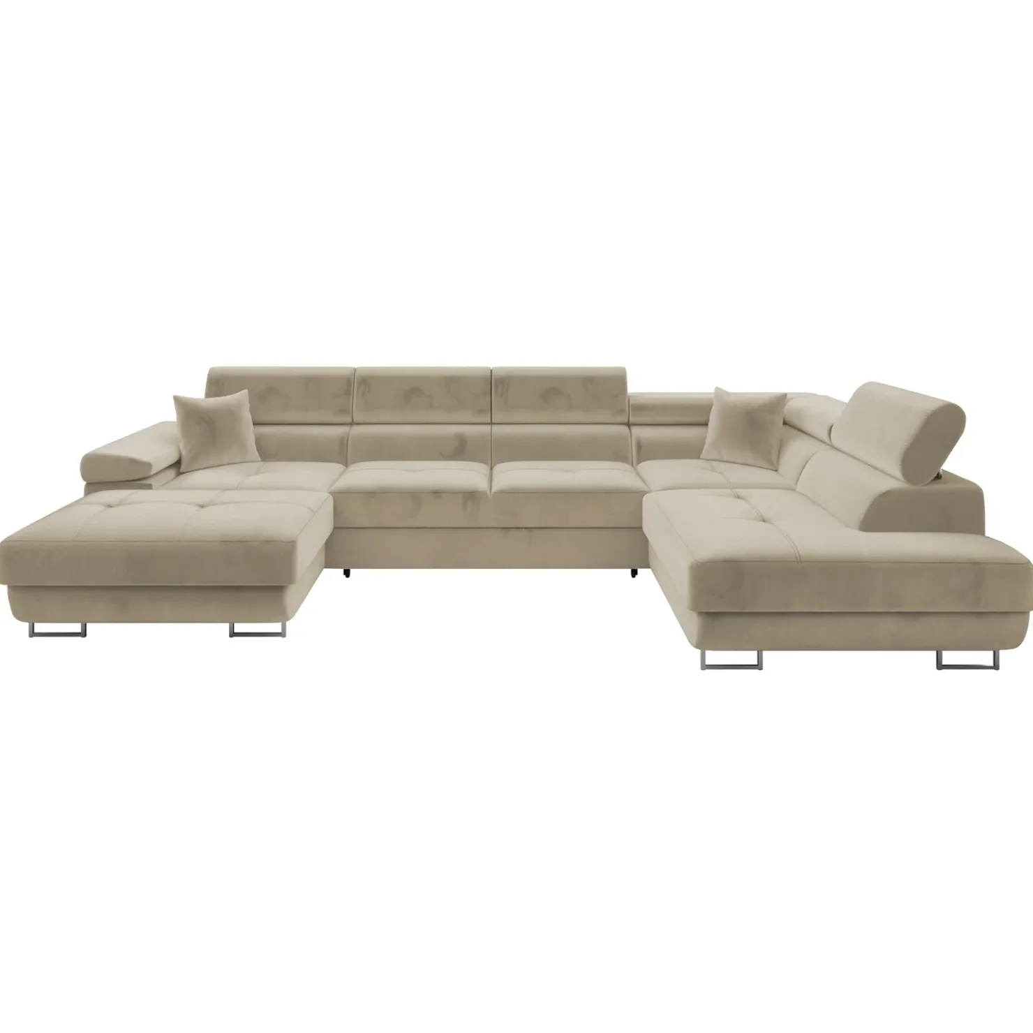 Garnero Arredamenti Divano letto angolare destra 5 posti 346x203cm con box contenitore vellutato beige Moirea Tessuto Vellutato Manila Beige Clearance