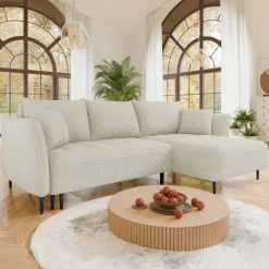 Garnero Arredamenti Divano letto angolare destro 3 posti 276x158cm tessuto beige Angle Tessuto Peluche Onega Beige Discount