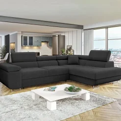 Garnero Arredamenti Divano letto angolare destra imbottito 274x203cm nero Bormio Tessuto Vellutato Manila Nero Hot