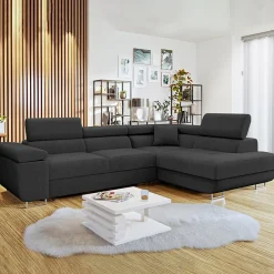 Garnero Arredamenti Divano letto angolare destra imbottito 274x203cm nero Bormio Tessuto Vellutato Manila Nero Hot