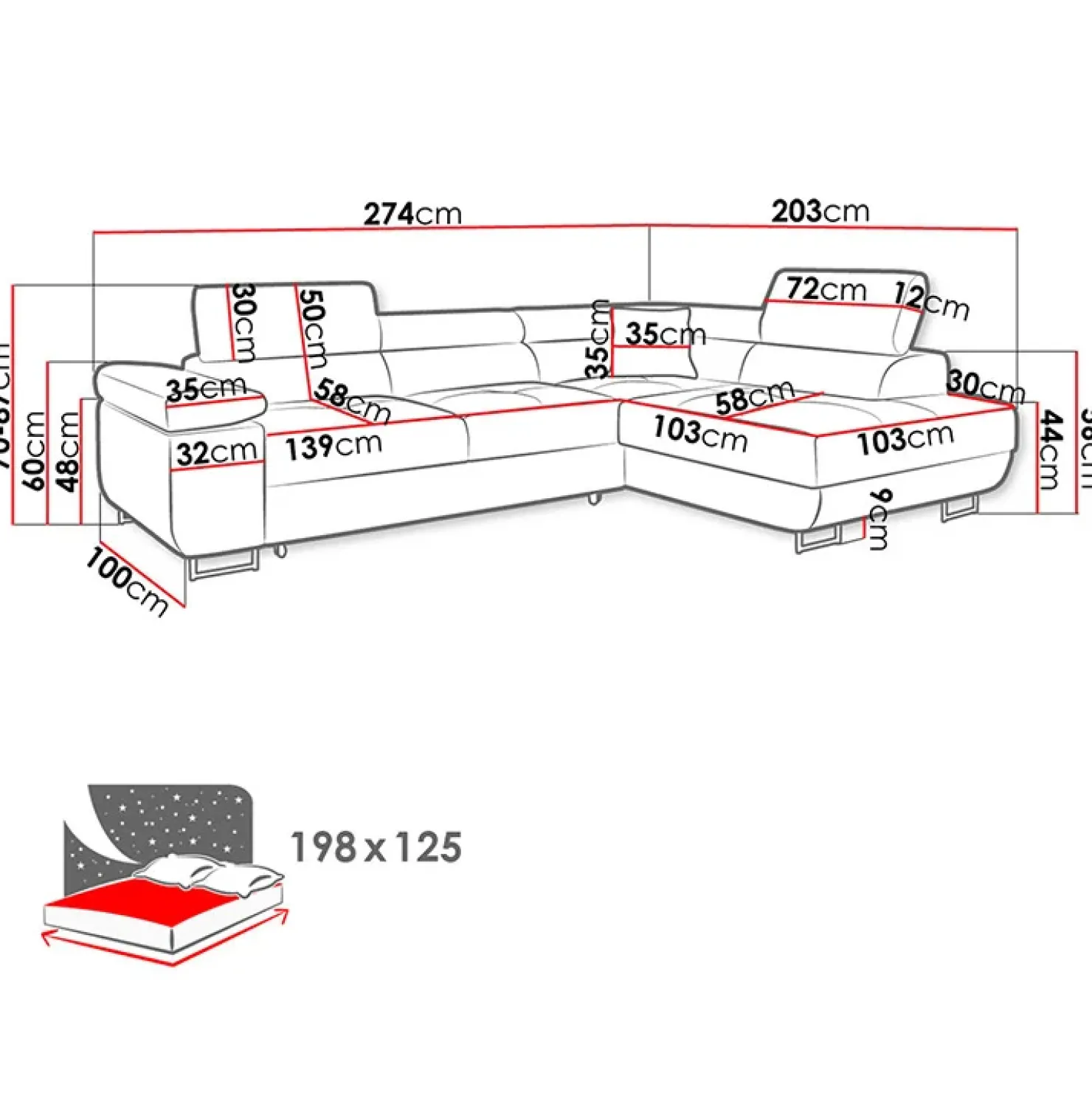 Garnero Arredamenti Divano letto angolare destra imbottito 274x203cm nero Bormio Tessuto Vellutato Manila Nero Hot