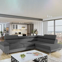 Garnero Arredamenti Divano letto angolare destra 5 posti 253x188cm grigio Almese Tessuto Treccia Fine Lux Grigio Sale