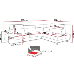 Garnero Arredamenti Divano letto angolare destra 5 posti 253x188cm grigio Almese Tessuto Treccia Fine Lux Grigio Sale