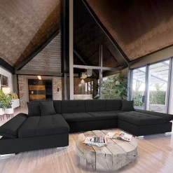 Garnero Arredamenti Divano letto angolare moderno design 360x160cm nero Carpiano Discount