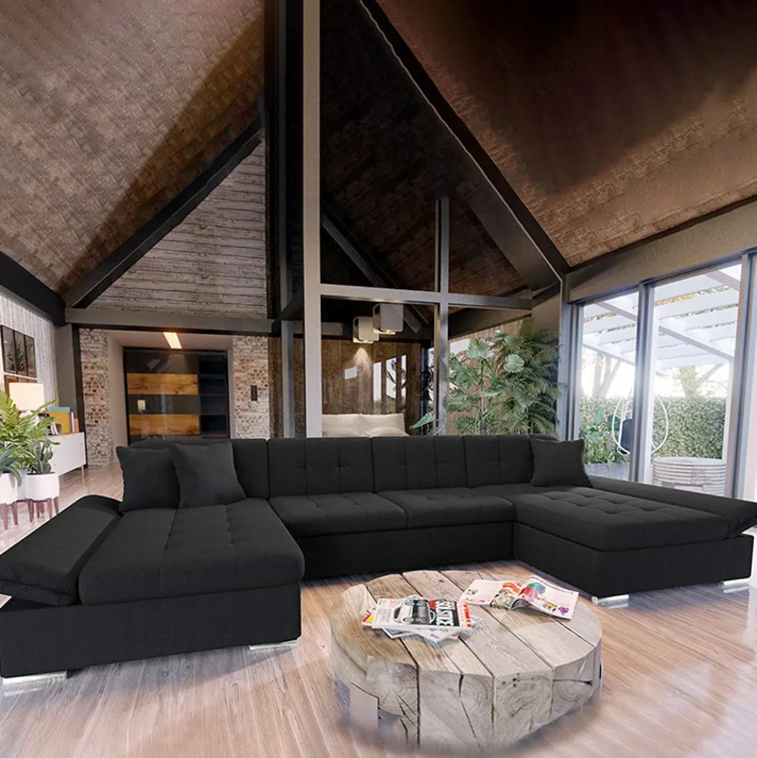 Garnero Arredamenti Divano letto angolare moderno design 360x160cm nero Carpiano Discount