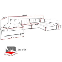 Garnero Arredamenti Divano letto angolare moderno design 360x160cm nero Carpiano Discount