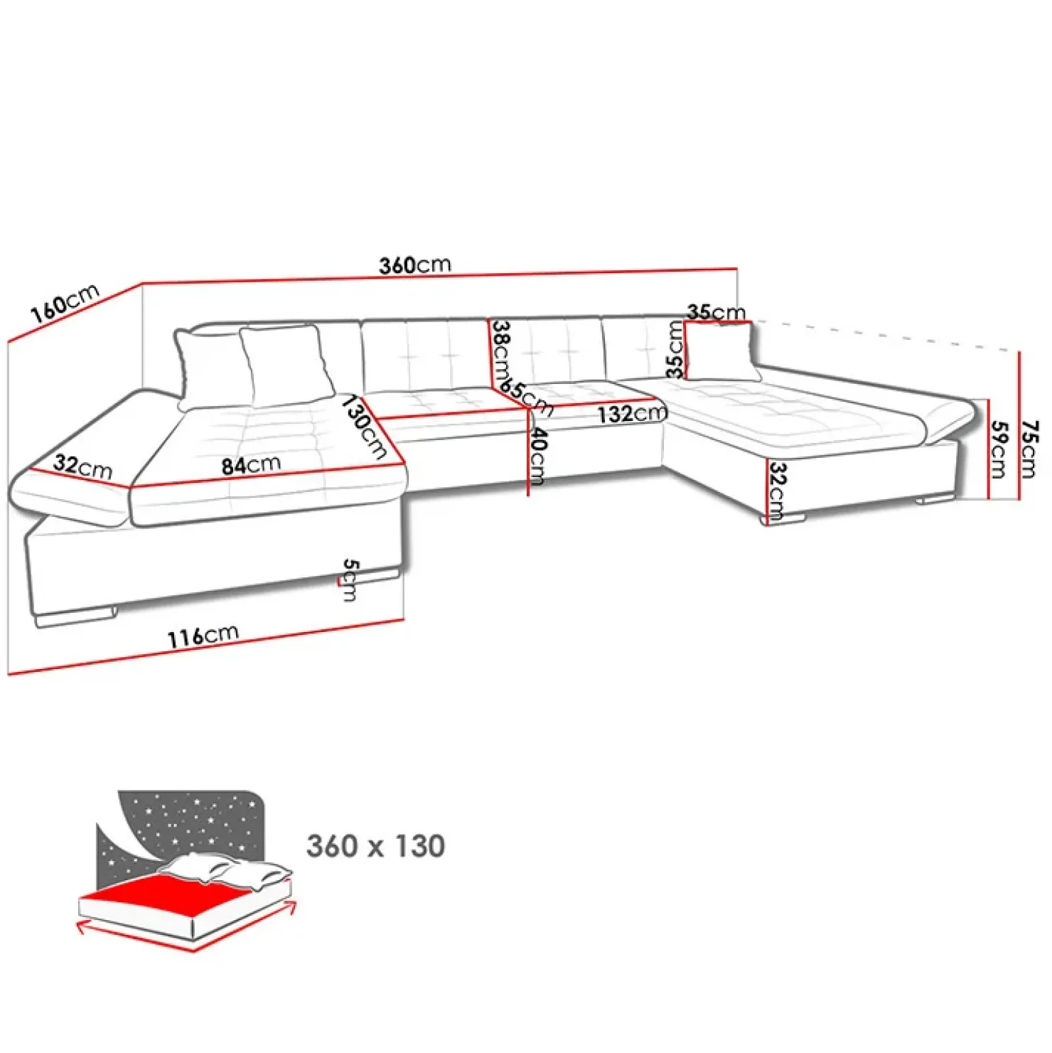 Garnero Arredamenti Divano letto angolare moderno design 360x160cm nero Carpiano Discount