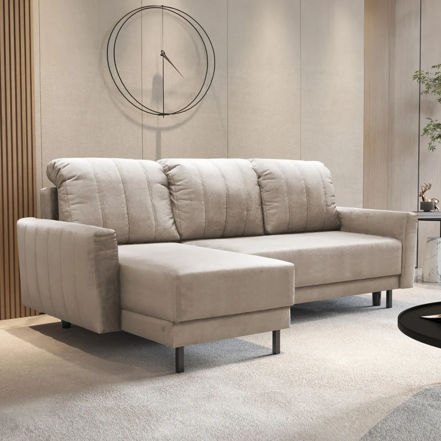 Garnero Arredamenti Divano letto angolare reversibile 230x140cm tessuto beige Baffy Online