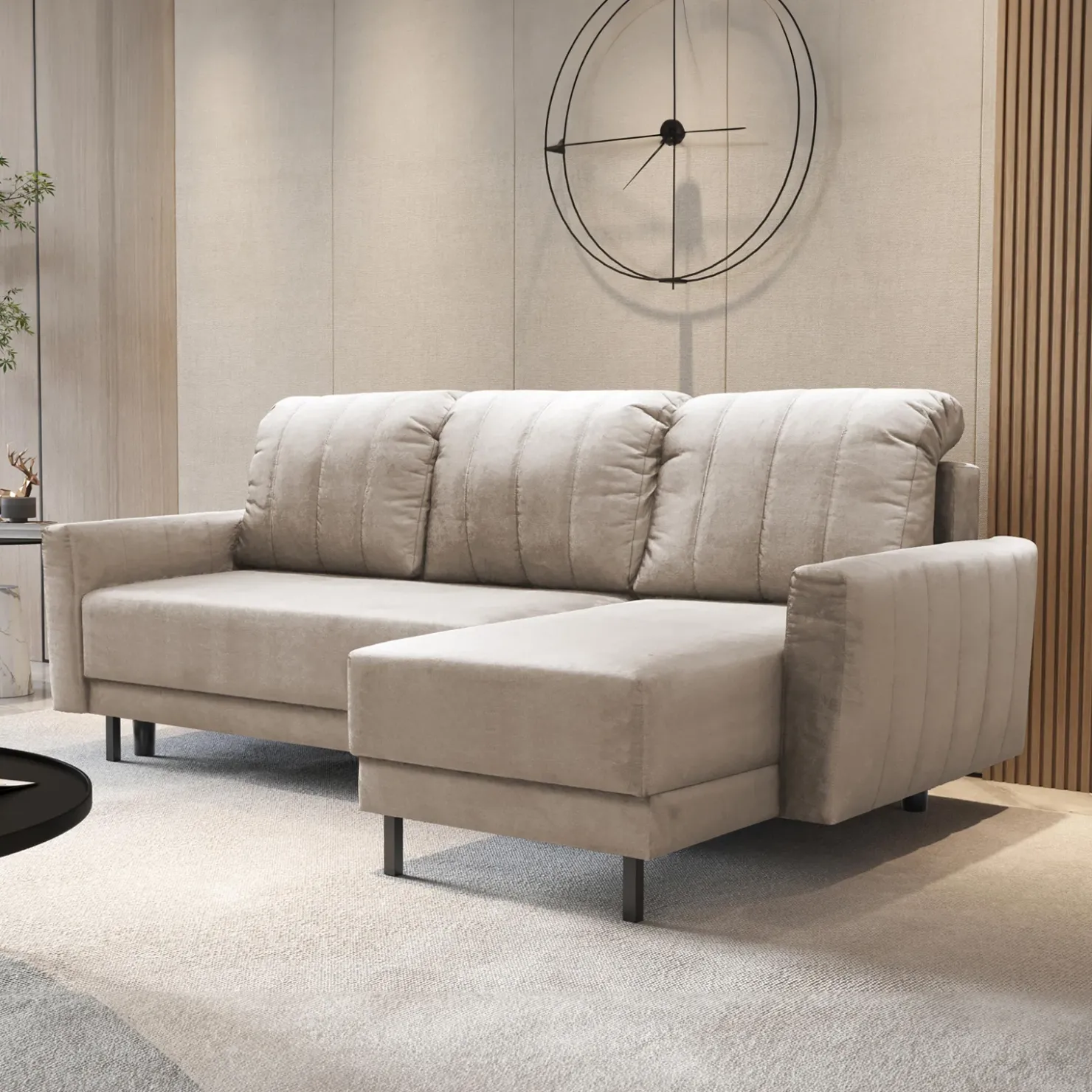 Garnero Arredamenti Divano letto angolare reversibile 230x140cm tessuto beige Baffy Online