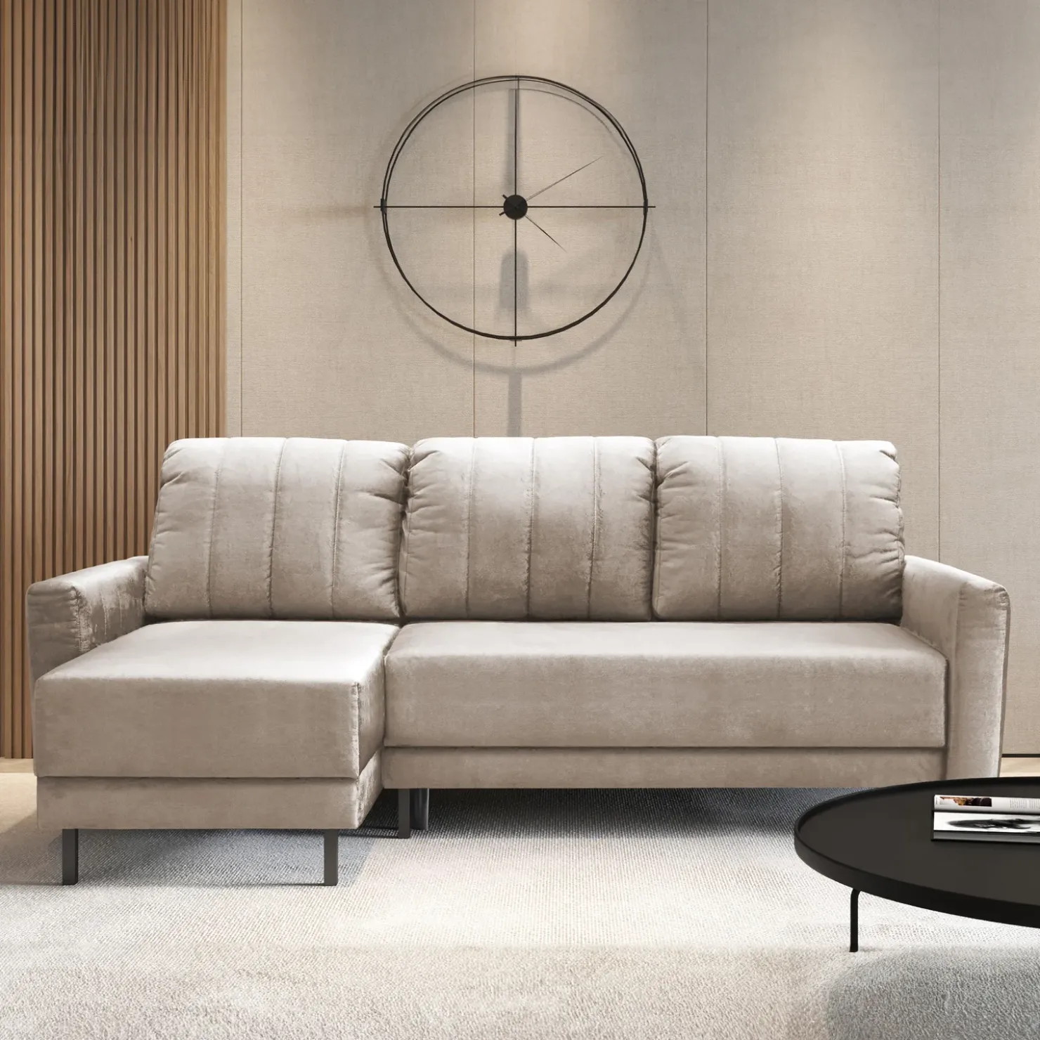 Garnero Arredamenti Divano letto angolare reversibile 230x140cm tessuto beige Baffy Online