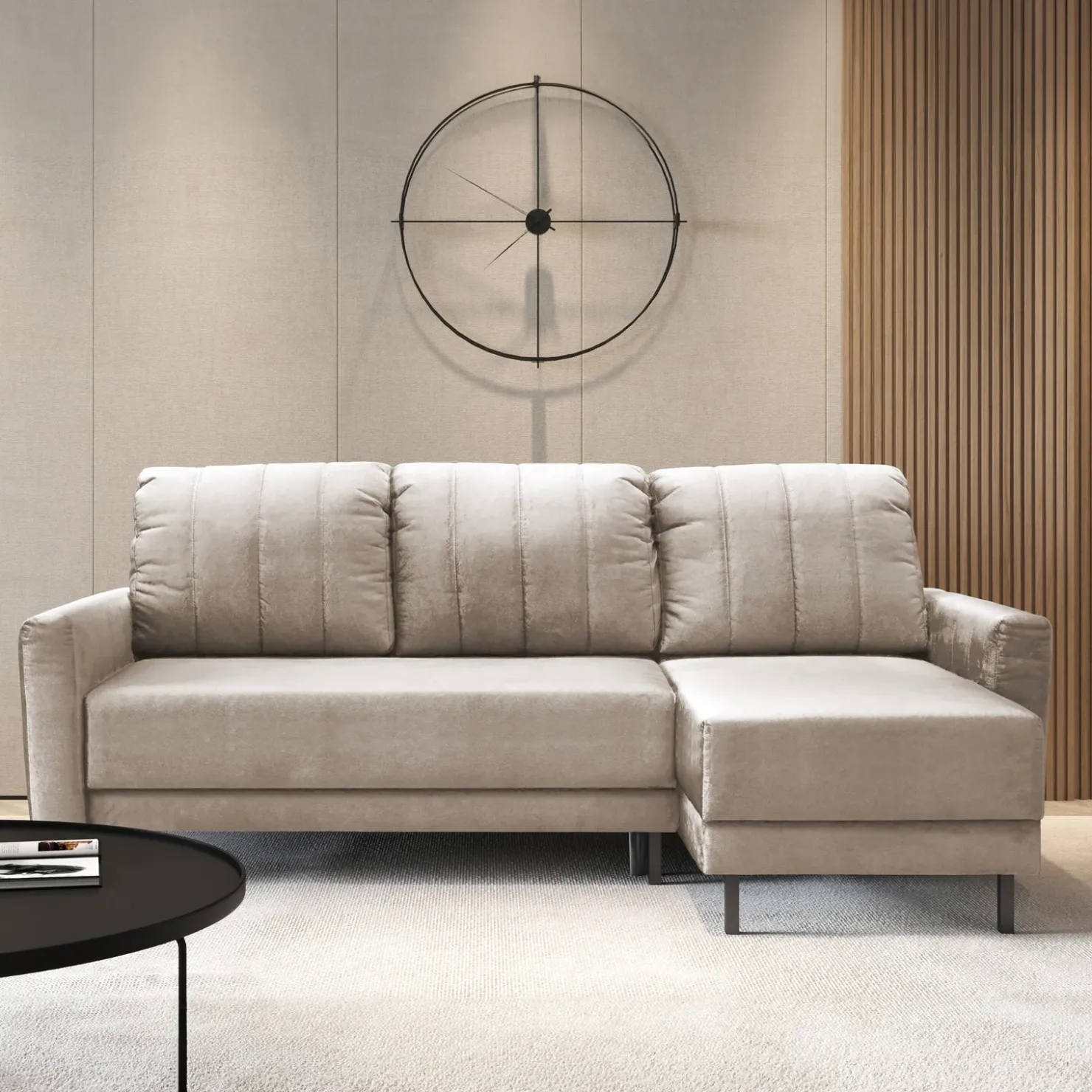 Garnero Arredamenti Divano letto angolare reversibile 230x140cm tessuto beige Baffy Online