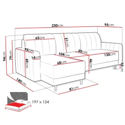 Garnero Arredamenti Divano letto angolare reversibile 230x140cm tessuto beige Baffy Online