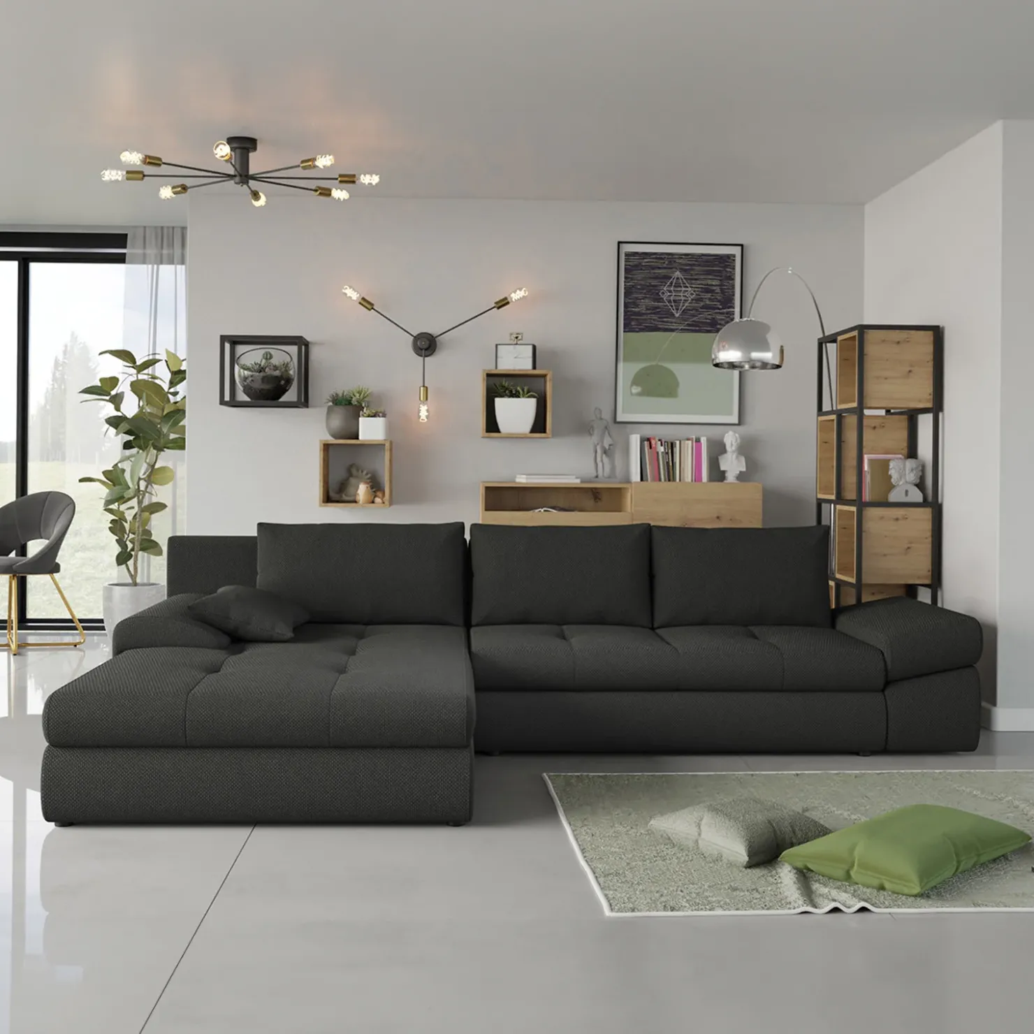 Garnero Arredamenti Divano letto angolare reversibile 313x215cm tessuto antracite Puffo Best